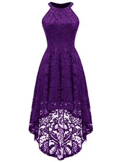 Dressystar Women's Halter Floral Lace Cocktail Party Dress Hi-Lo Bridesmaid Dress