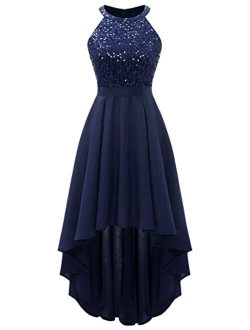 Dressystar Women's Halter Floral Lace Cocktail Party Dress Hi-Lo Bridesmaid Dress