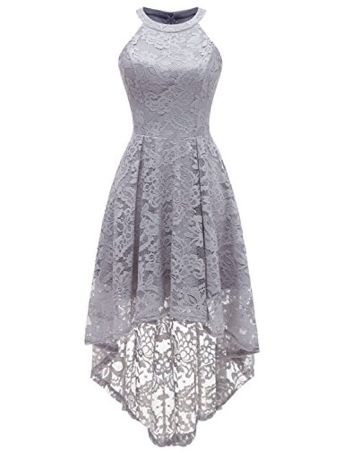 Dressystar Women's Halter Floral Lace Cocktail Party Dress Hi-Lo Bridesmaid Dress