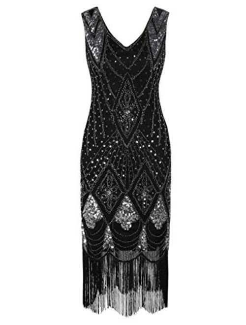 PrettyGuide Women 1920s Gatsby Cocktail Sequin Art Deco Flapper Embellished  Dress