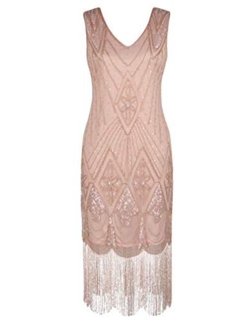 PrettyGuide Women 1920s Gatsby Cocktail Sequin Art Deco Flapper Embellished  Dress