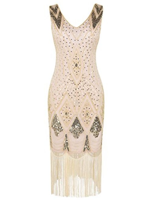 PrettyGuide Women 1920s Gatsby Cocktail Sequin Art Deco Flapper Embellished  Dress