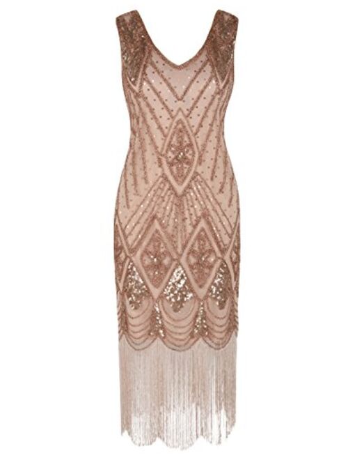 PrettyGuide Women 1920s Gatsby Cocktail Sequin Art Deco Flapper Embellished  Dress