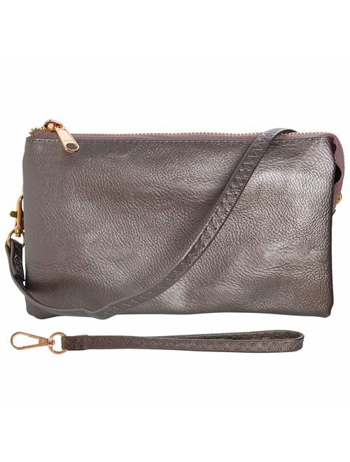 Humble Chic Vegan Leather Small Crossbody Bag or Wristlet Clutch Purse, Includes Adjustable Shoulder and Wrist Straps