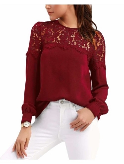 Celmia Womens Lace Blouses Tops Long Sleeve Botton Down Shirts Tunic Crewneck