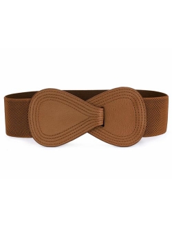 Interlock 8-shaped Faux Leather Buckle Elastic Belt for Lady