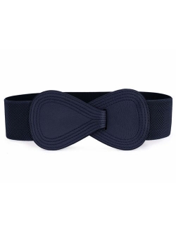 Interlock 8-shaped Faux Leather Buckle Elastic Belt for Lady