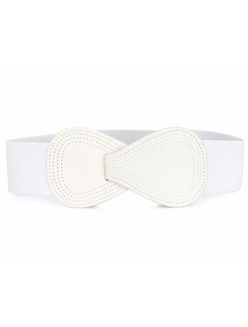 Allegra K Interlock 8-shaped Faux Leather Buckle Elastic Belt for Lady