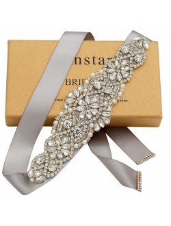 Yanstar Handmade Bridal Belt Wedding Belts Sashes Rhinestone Crystal Beads Belt For Bridal Gowns