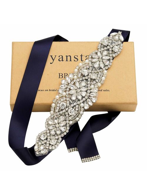 Yanstar Handmade Bridal Belt Wedding Belts Sashes Rhinestone Crystal Beads Belt For Bridal Gowns