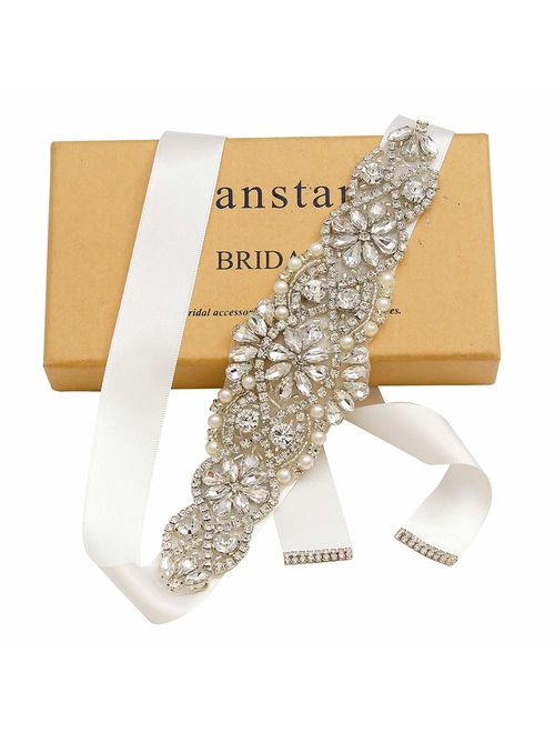 Yanstar Handmade Bridal Belt Wedding Belts Sashes Rhinestone Crystal Beads Belt For Bridal Gowns