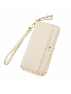 Cyanb Women Wallets Tassel Bifold Ladies Cluth Wristlet Wrist strap Long Purse