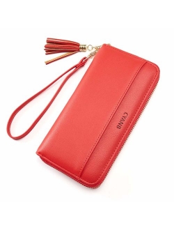 Cyanb Women Wallets Tassel Bifold Ladies Cluth Wristlet Wrist strap Long Purse