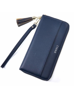 Cyanb Women Wallets Tassel Bifold Ladies Cluth Wristlet Wrist strap Long Purse