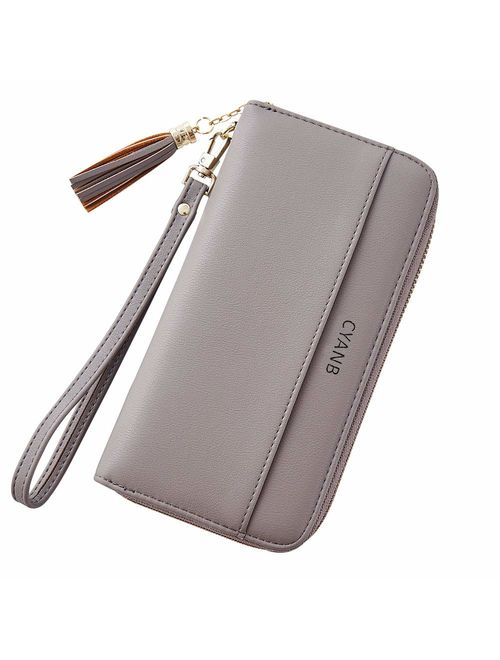 Cyanb Women Wallets Tassel Bifold Ladies Cluth Wristlet Wrist strap Long Purse