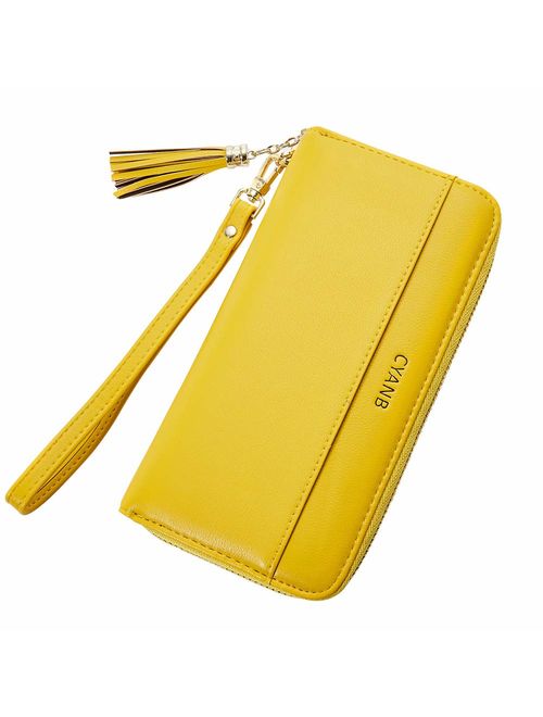 Cyanb Women Wallets Tassel Bifold Ladies Cluth Wristlet Wrist strap Long Purse