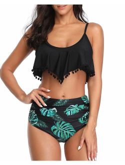 Uniarmoire Womens Plus Size High Waist Fringe Swimwear Two Piece