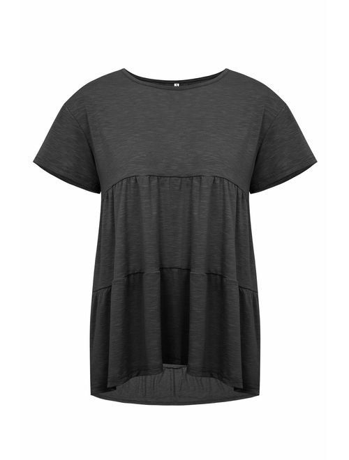 Fmolucity Women's Casual Short Sleeve Loose Blouse High Low Hem Ruffle Peplum Tops T Shirts