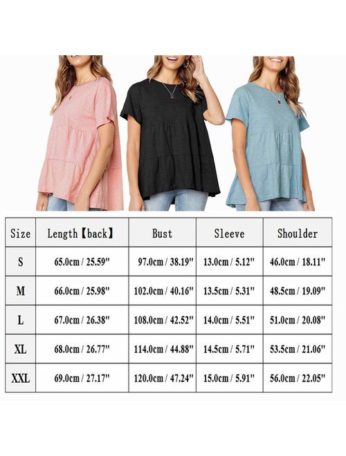 Fmolucity Women's Casual Short Sleeve Loose Blouse High Low Hem Ruffle Peplum Tops T Shirts