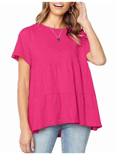 Fmolucity Women's Casual Short Sleeve Loose Blouse High Low Hem Ruffle Peplum Tops T Shirts