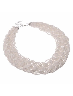 Fashion Chain Choker Collar Necklace Water Drop Olivary Resin Beads Bib Statement Chain Necklace (Jewelry Set)