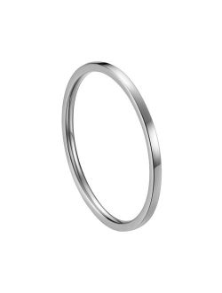 INRENG Women's Stainless Steel 1MM Thin Plain Midi Stacking Ring Band Comfort Fit, Size 3 to 10