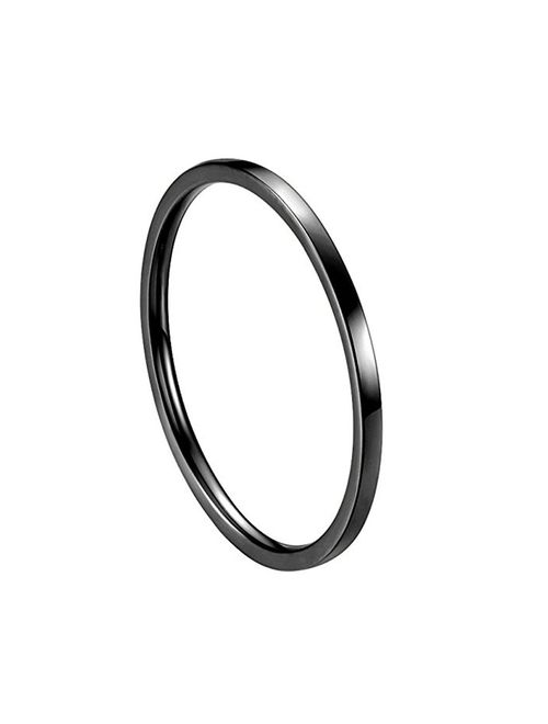 INRENG Women's Stainless Steel 1MM Thin Plain Midi Stacking Ring Band Comfort Fit, Size 3 to 10