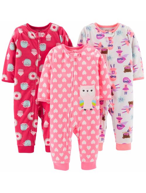 Simple Joys by Carter's Baby and Toddler Girls' 3-Pack Loose Fit Fleece Footless Pajamas