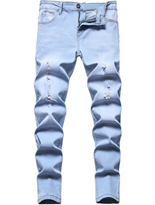 Fredd Marshall Boy's Slim Fit Skinny Ripped Jeans Distressed Zipper Jeans Pants with Holes