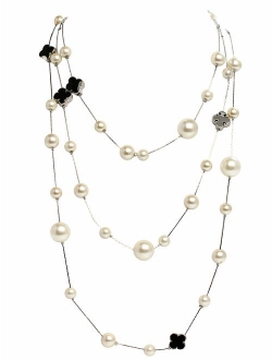 Fashion Jewelry Bridal and Chic Long Imitation Pearl Clover Strand Necklace