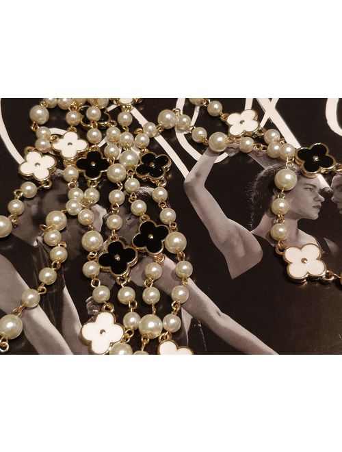 Fashion Jewelry Bridal and Chic Long Imitation Pearl Clover Strand Necklace