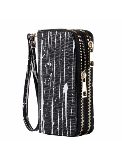 HAWEE Cellphone Wallet for Women Dual Zipper Long Purse with Removable Wristlet