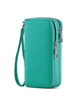 HAWEE Cellphone Wallet for Women Dual Zipper Long Purse with Removable Wristlet