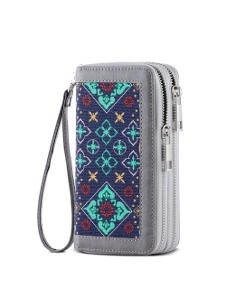 HAWEE Cellphone Wallet for Women Dual Zipper Long Purse with Removable Wristlet