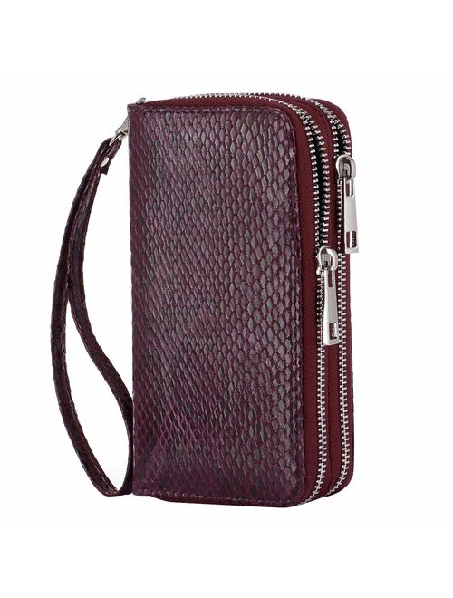 HAWEE Cellphone Wallet for Women Dual Zipper Long Purse with Removable Wristlet