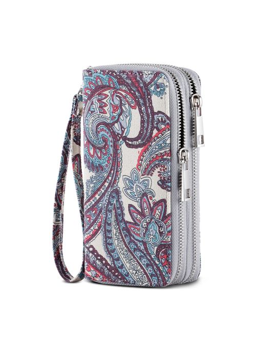 HAWEE Cellphone Wallet for Women Dual Zipper Long Purse with Removable Wristlet