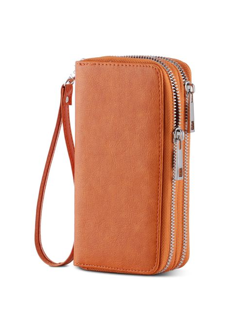 HAWEE Cellphone Wallet for Women Dual Zipper Long Purse with Removable Wristlet