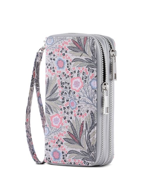 HAWEE Cellphone Wallet for Women Dual Zipper Long Purse with Removable Wristlet