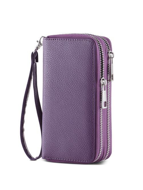 HAWEE Cellphone Wallet for Women Dual Zipper Long Purse with Removable Wristlet