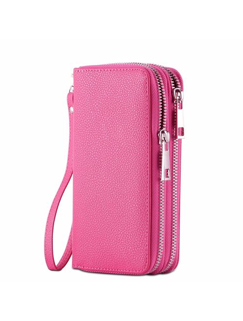 HAWEE Cellphone Wallet for Women Dual Zipper Long Purse with Removable Wristlet