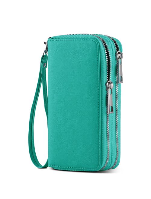 HAWEE Cellphone Wallet for Women Dual Zipper Long Purse with Removable Wristlet