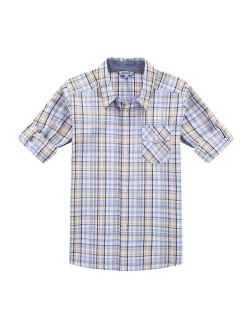 Bienzoe Boy 's Cotton Plaid Roll Up Sleeve Button Down Sports Shirts