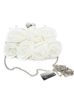 Missy K 7 Roses Clutch Purse, Satin, with Detachable Strap + kilofly Money Clip