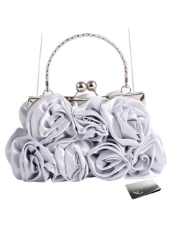 Missy K 7 Roses Clutch Purse, Satin, with Detachable Strap + kilofly Money Clip