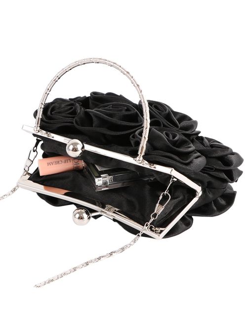 Missy K 7 Roses Clutch Purse, Satin, with Detachable Strap + kilofly Money Clip