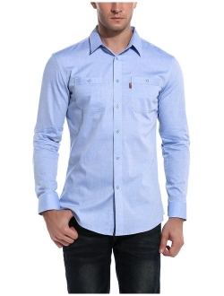 Men's Fashion Button Up Shirt Slim Fit Dress Shirt Contrast Long Sleeve Casual Button Down Shirts