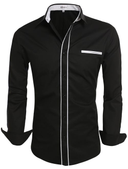 Men's Fashion Button Up Shirt Slim Fit Dress Shirt Contrast Long Sleeve Casual Button Down Shirts