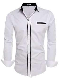 Men's Fashion Button Up Shirt Slim Fit Dress Shirt Contrast Long Sleeve Casual Button Down Shirts