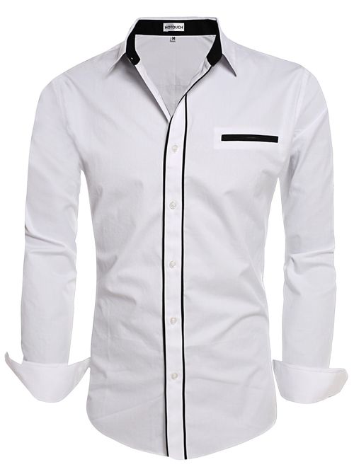 Hotouch Men's Fashion Button Up Shirt Slim Fit Dress Shirt Contrast Long Sleeve Casual Button Down Shirts