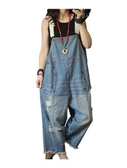 YESNO P60 Women Jeans Cropped Pants Overalls Jumpsuits Hand Painted Poled Distressed Casual Loose Fit